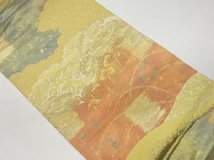 リサイクル　引箔芝・松林に雲・古典柄模様織出し袋帯